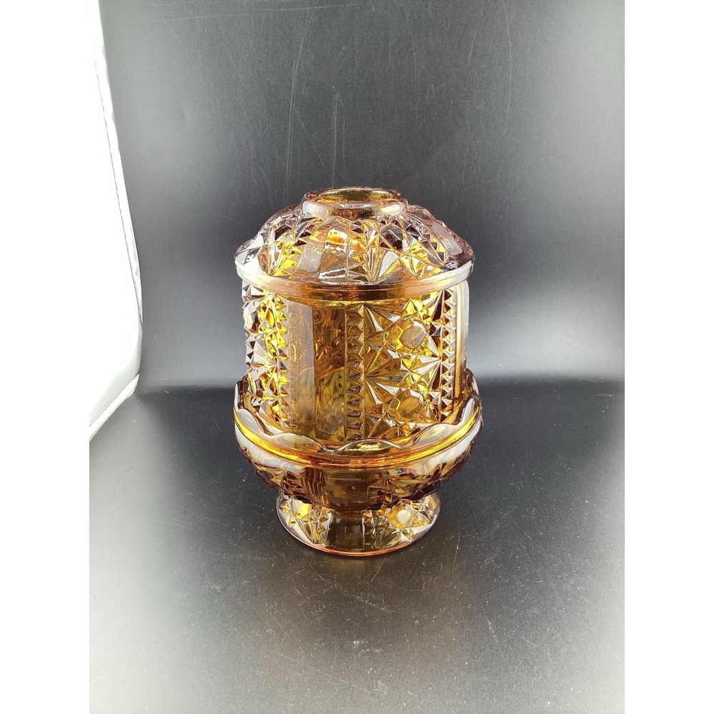 Vintage Amber, Indiana glass stars & bars fairy lamp